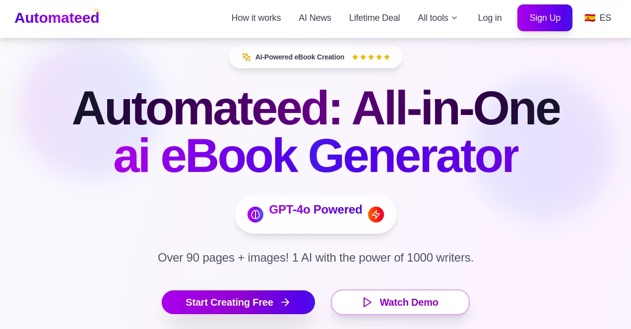 Screenshot of Automateed – An AI tool in the ,AI Creative Writing ,AI Book Writing ,AI Content Generator  category, showcasing its interface and key features.