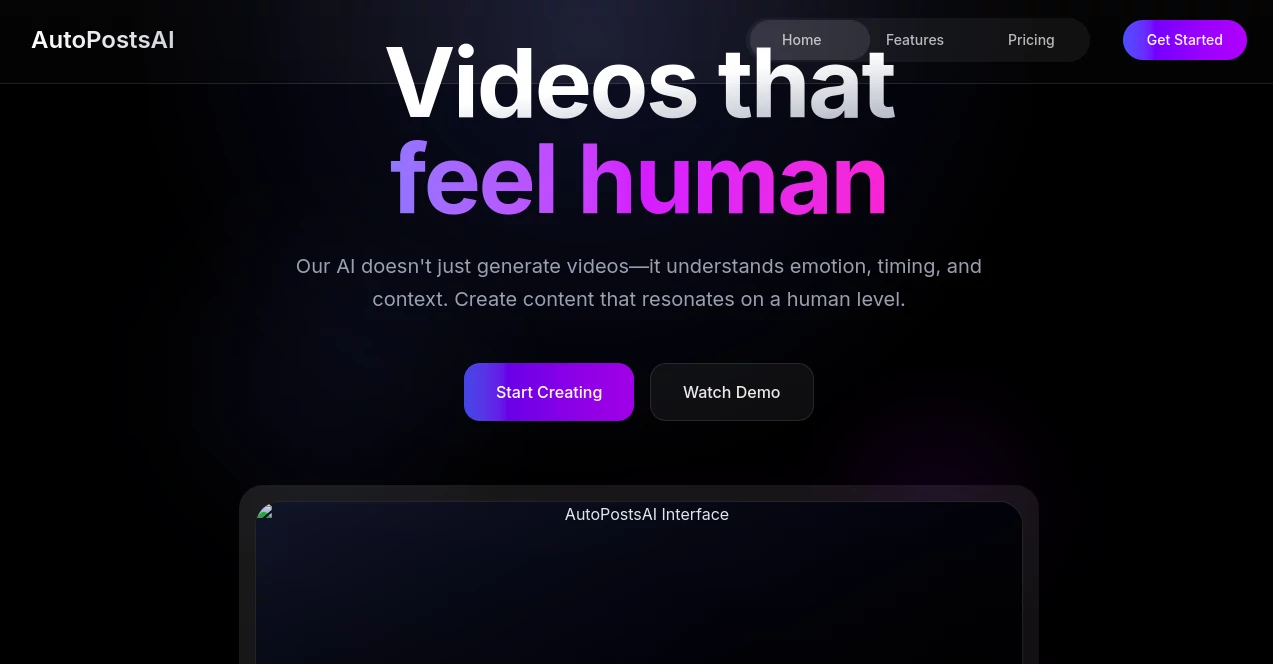Screenshot of AutoPostsAI – An AI tool in the ,AI Content Generator ,AI Avatar Generator ,AI Video Generator ,AI Social Media Assistant  category, showcasing its interface and key features.