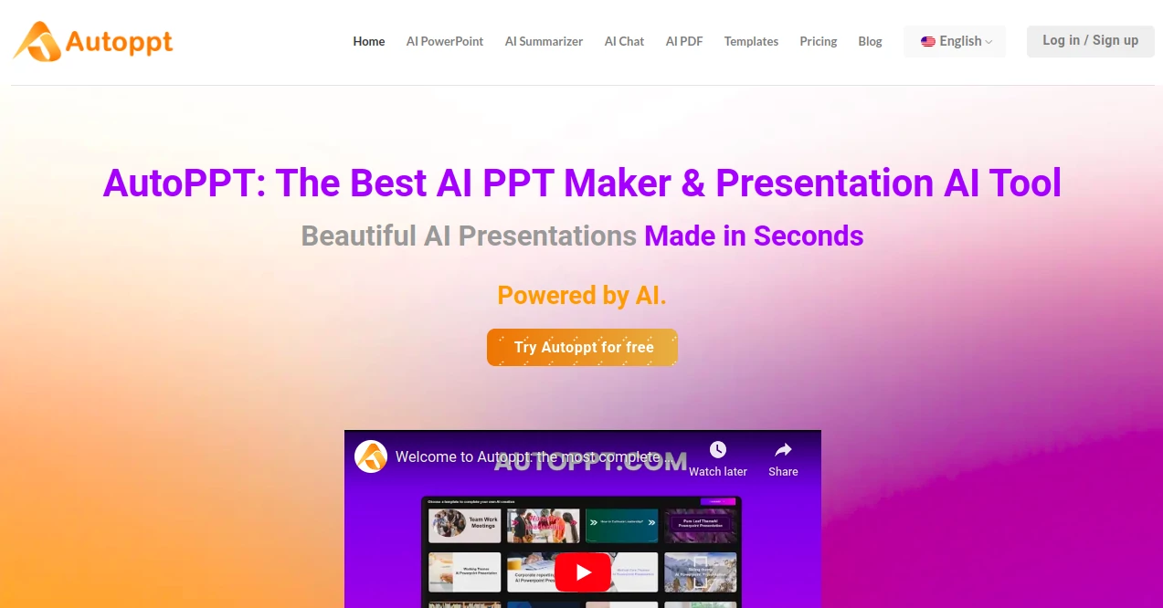 Screenshot of Autoppt – An AI tool in the ,AI Summarizer ,AI Presentation Generator ,AI Mind Mapping ,AI Documents Assistant  category, showcasing its interface and key features.