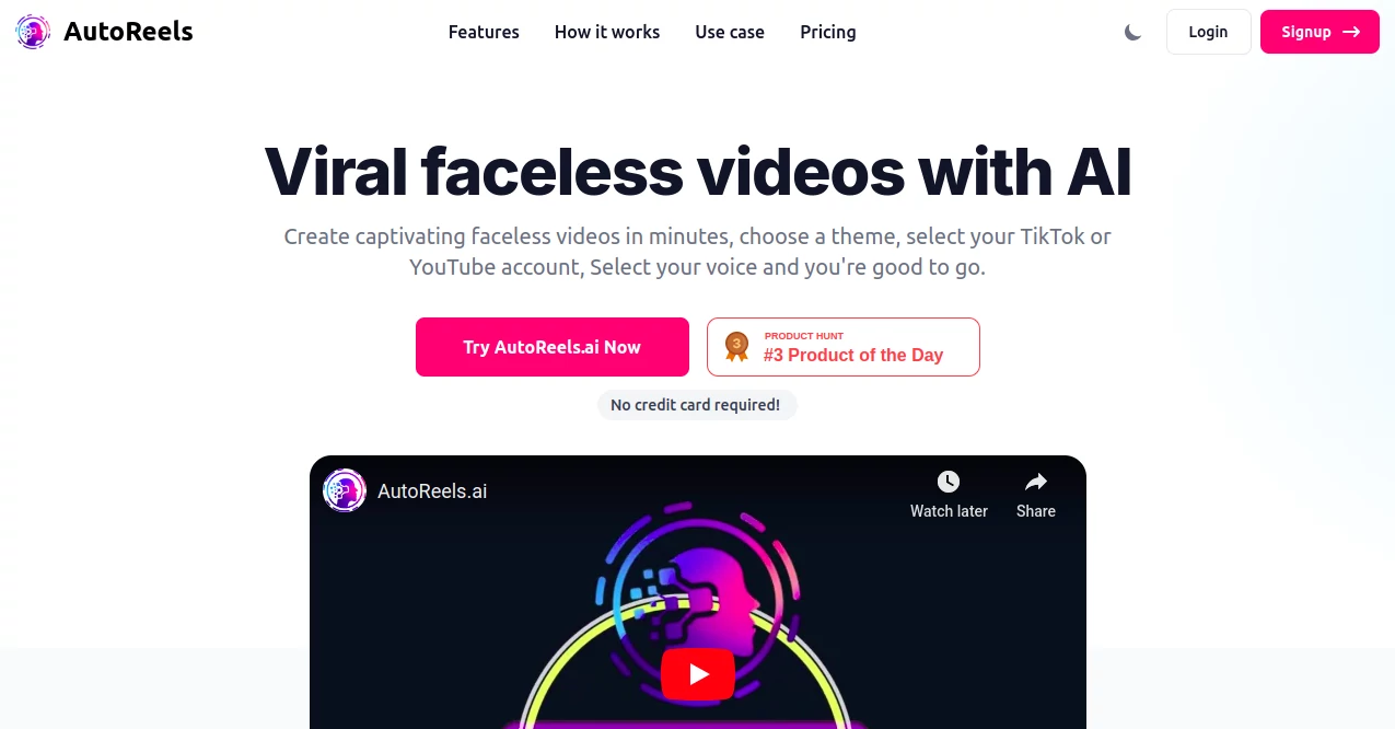 Screenshot of AutoReels – An AI tool in the ,AI Video Generator ,AI Short Clips Generator ,AI YouTube Assistant ,AI Tiktok Assistant  category, showcasing its interface and key features.