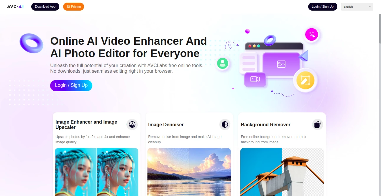 Screenshot of AVC AI – An AI tool in the ,AI Photo & Image Generator ,Photo & Image Editor ,AI Photo Enhancer ,AI Photo Restoration  category, showcasing its interface and key features.