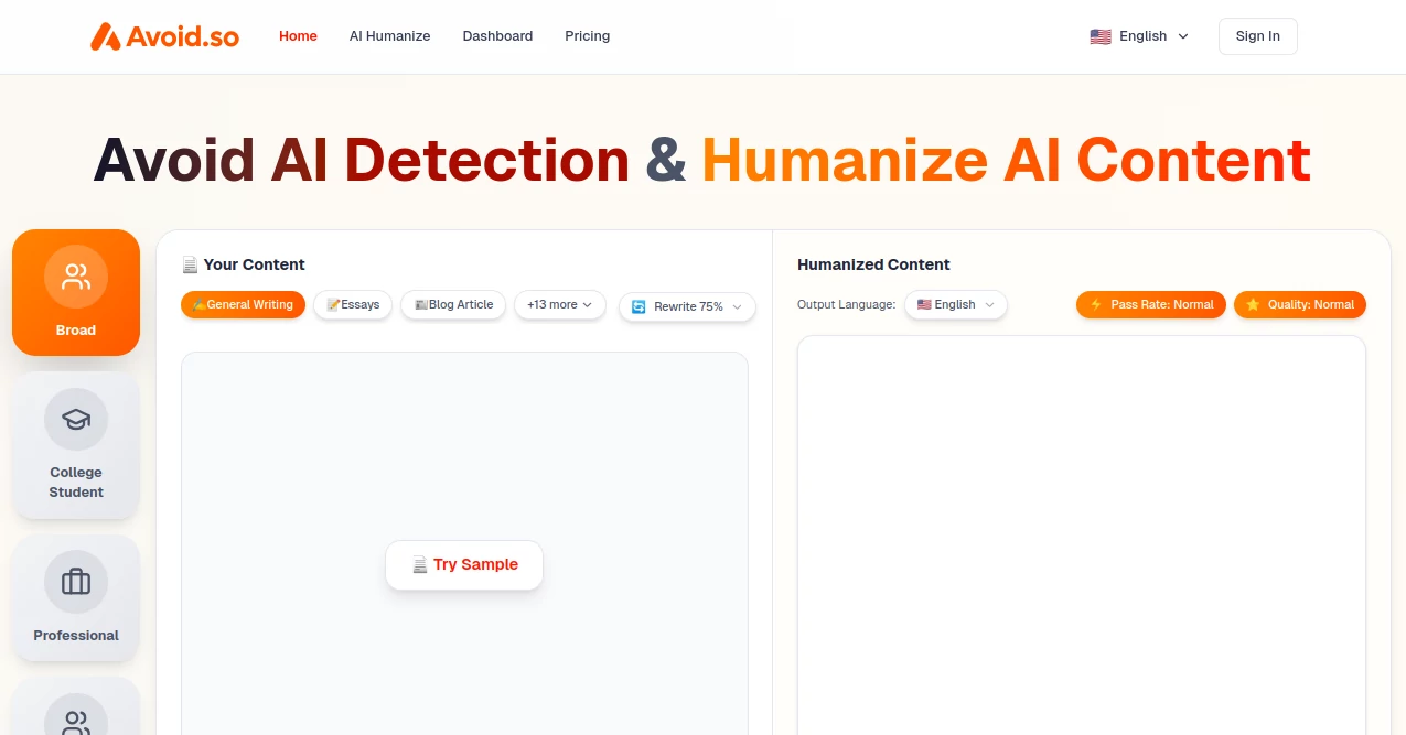 Screenshot of Avoid.so – An AI tool in the ,AI Content Detector  category, showcasing its interface and key features.