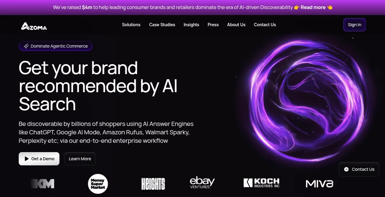 Screenshot of Azoma AI – An AI tool in the ,AI E-commerce Assistant ,AI Analytics Assistant ,AI SEO Assistant ,AI Marketing Plan Generator  category, showcasing its interface and key features.