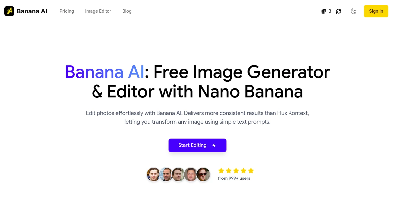 Screenshot of Banana AI – An AI tool in the ,AI Photo & Image Generator ,Photo & Image Editor ,AI Image to Image ,AI Design Generator  category, showcasing its interface and key features.
