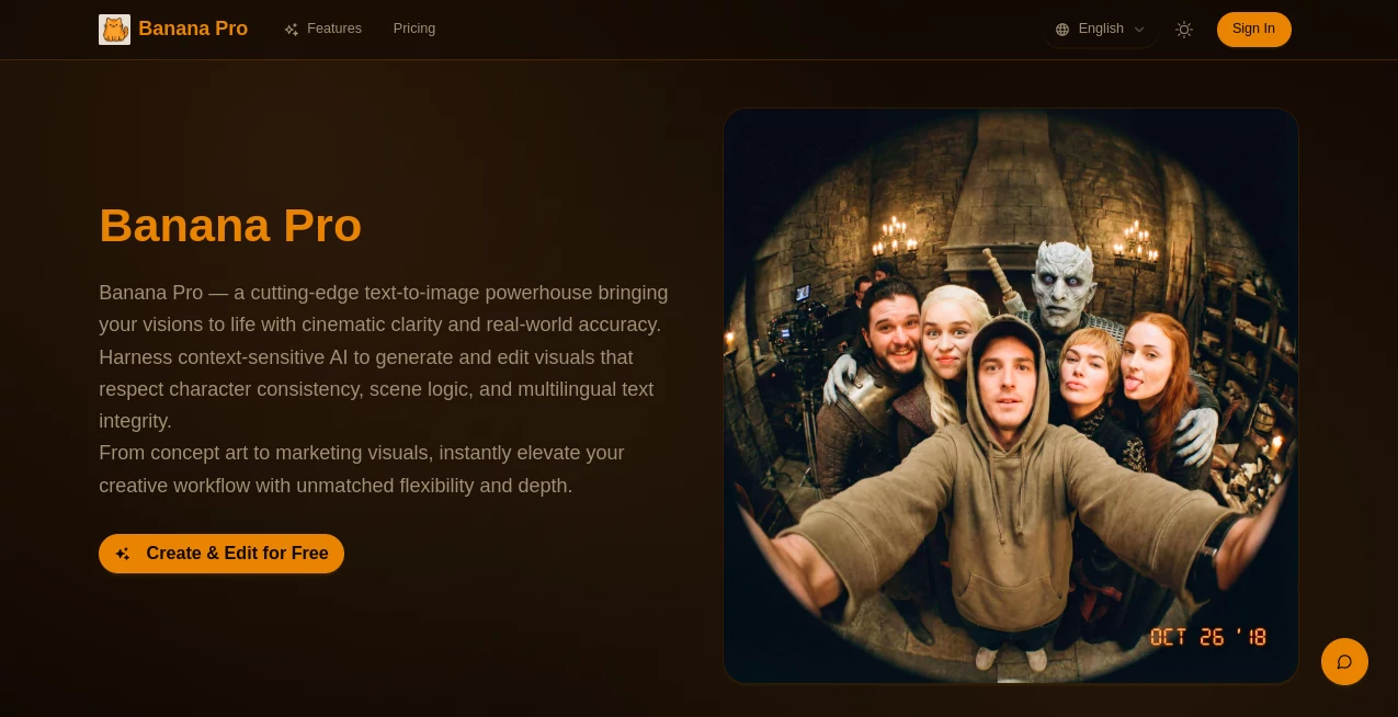 Screenshot of Banana Pro – An AI tool in the ,AI Text to Image ,AI Photo & Image Generator ,Photo & Image Editor ,AI Art Generator  category, showcasing its interface and key features.