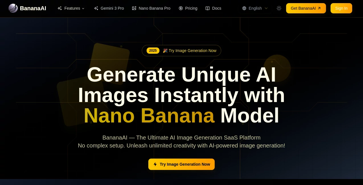 Screenshot of bananaai.app – An AI tool in the ,AI Text to Image ,AI Photo & Image Generator ,AI Art Generator ,AI Design Generator  category, showcasing its interface and key features.