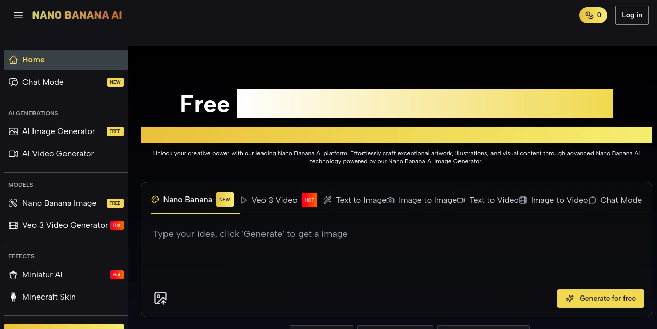 Screenshot of Banana Img AI – An AI tool in the ,AI Text to Image ,AI Photo & Image Generator ,Photo & Image Editor ,AI Photo Enhancer ,AI Image to Image  category, showcasing its interface and key features.