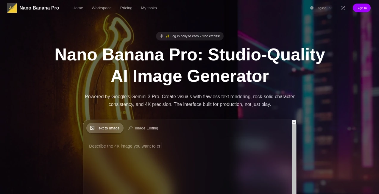 Screenshot of Nano Banana Pro – An AI tool in the ,AI Text to Image ,AI Photo & Image Generator ,AI Art Generator ,AI Design Generator  category, showcasing its interface and key features.