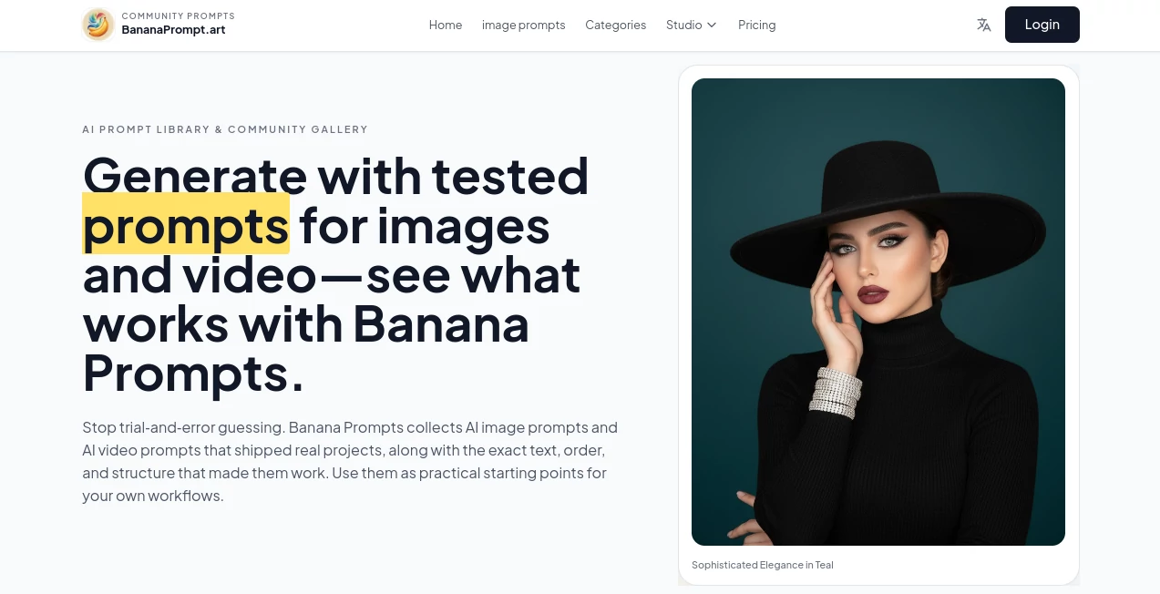 Screenshot of BananaPrompt.art – An AI tool in the ,AI Photo & Image Generator ,AI Illustration Generator ,AI Art Generator ,AI Design Generator  category, showcasing its interface and key features.