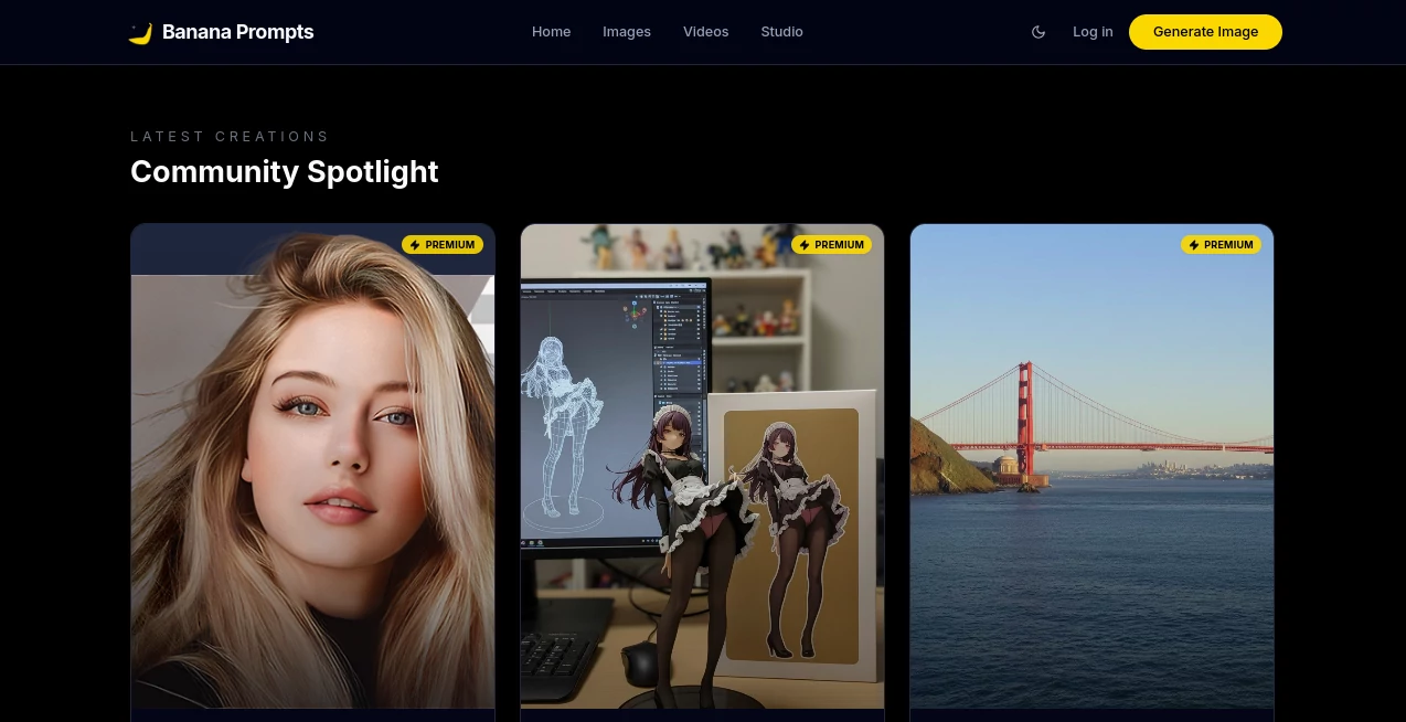 Screenshot of Banana Prompts – An AI tool in the ,AI Creative Writing ,AI Content Generator ,Prompt ,Large Language Models (LLMs)  category, showcasing its interface and key features.