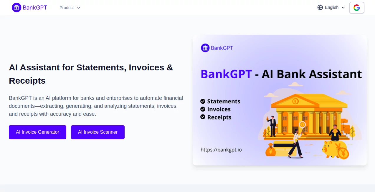 Screenshot of BankGPT – An AI tool in the ,AI Data Mining ,AI Accounting Assistant ,AI Research Tool ,AI Document Extraction  category, showcasing its interface and key features.
