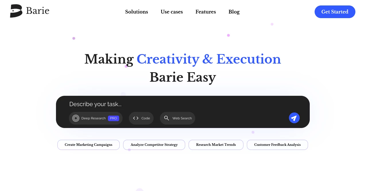 Screenshot of Barie AI – An AI tool in the ,AI Research Tool ,AI Business Ideas Generator ,AI Marketing Plan Generator ,AI Project Management  category, showcasing its interface and key features.