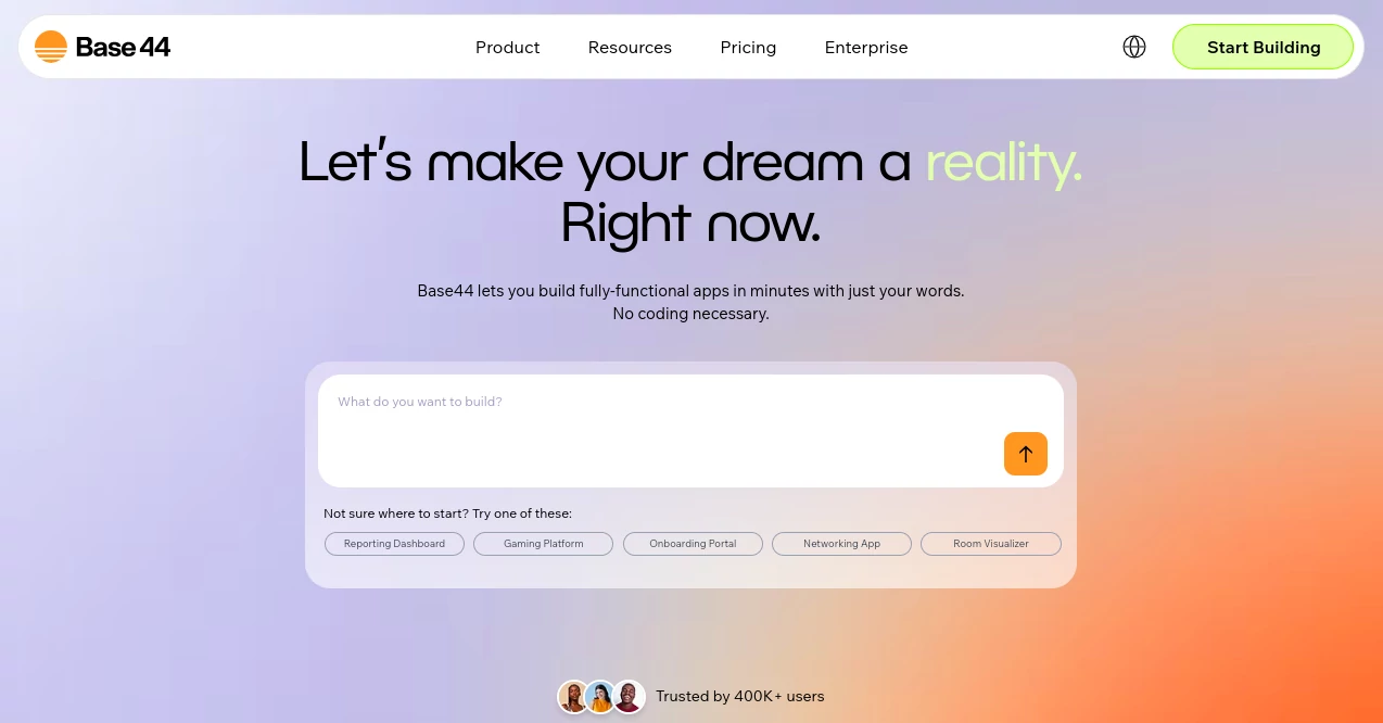 Screenshot of Base44 – An AI tool in the ,AI No-Code & Low-Code ,AI Developer Tools ,AI App Builder ,AI Workflow Management  category, showcasing its interface and key features.
