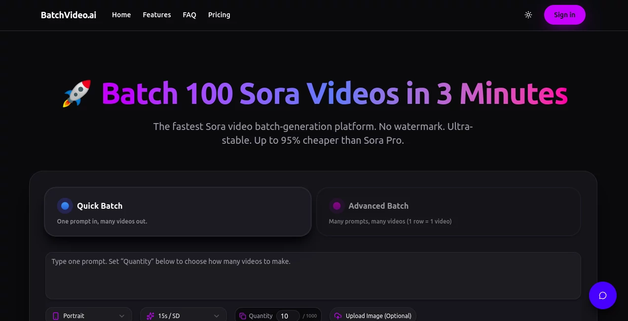Screenshot of BatchVideo.ai – An AI tool in the ,AI Animated Video ,AI Video Editor ,AI Video Generator ,AI Short Clips Generator  category, showcasing its interface and key features.