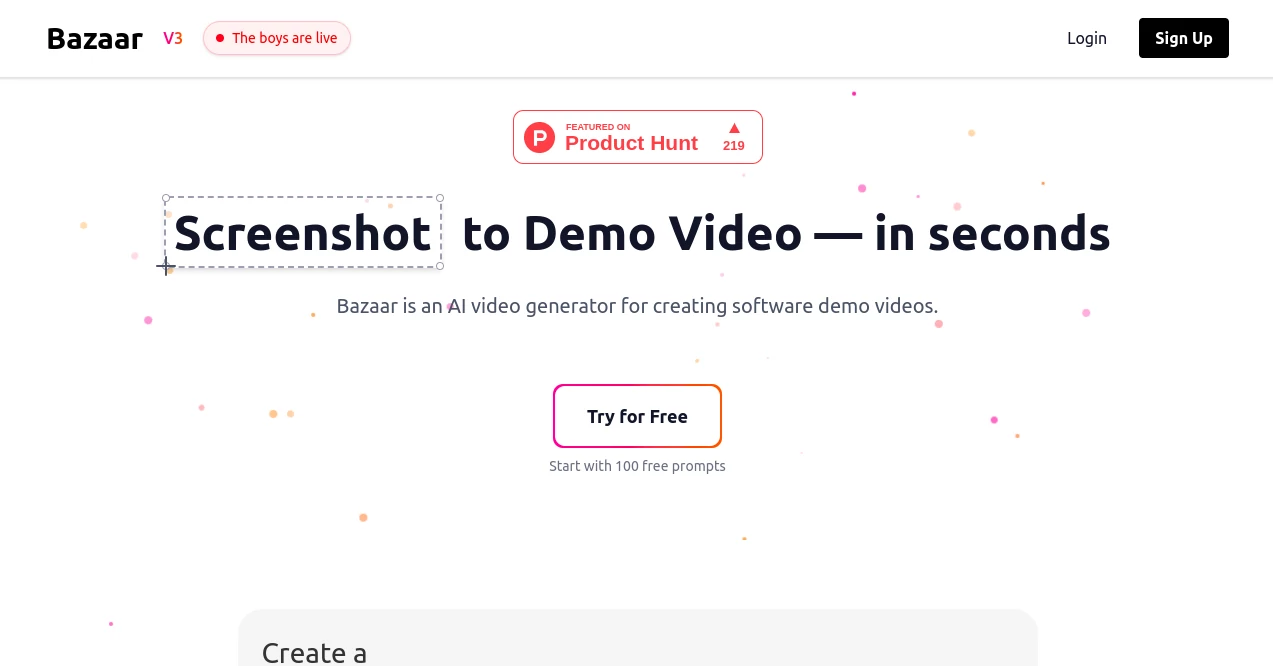 Screenshot of Bazaar – An AI tool in the ,AI Animated Video ,AI Video Editor ,AI Video Generator ,AI Presentation Generator  category, showcasing its interface and key features.