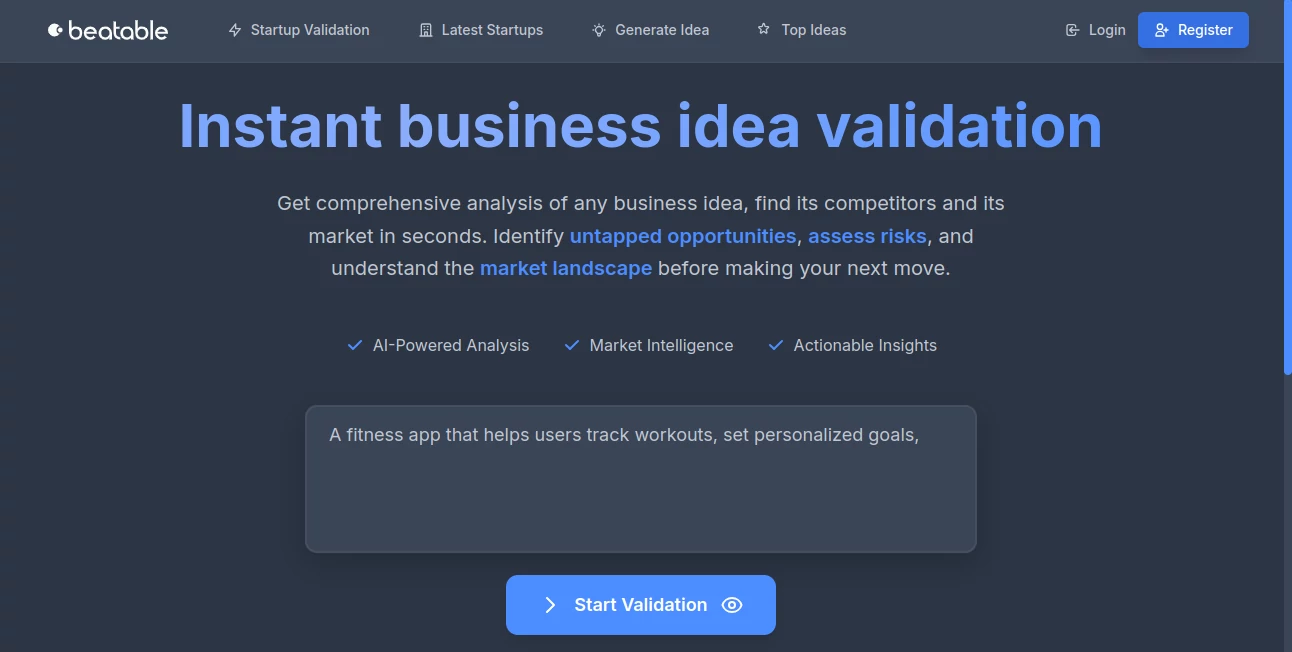 Screenshot of Beatable – An AI tool in the ,AI Research Tool ,AI Business Ideas Generator ,AI Consulting Assistant  category, showcasing its interface and key features.