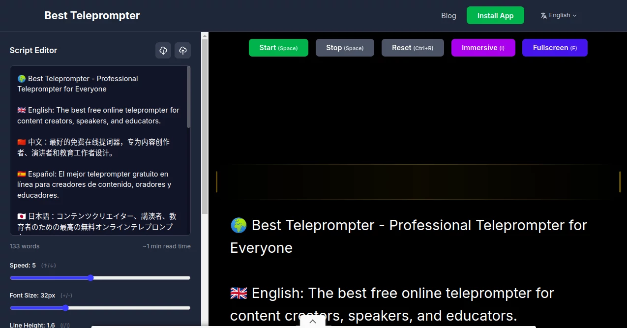 Screenshot of best Teleprompter – An AI tool in the ,AI Script Writing ,AI Video Editor ,AI Presentation Generator ,AI Video Recording  category, showcasing its interface and key features.