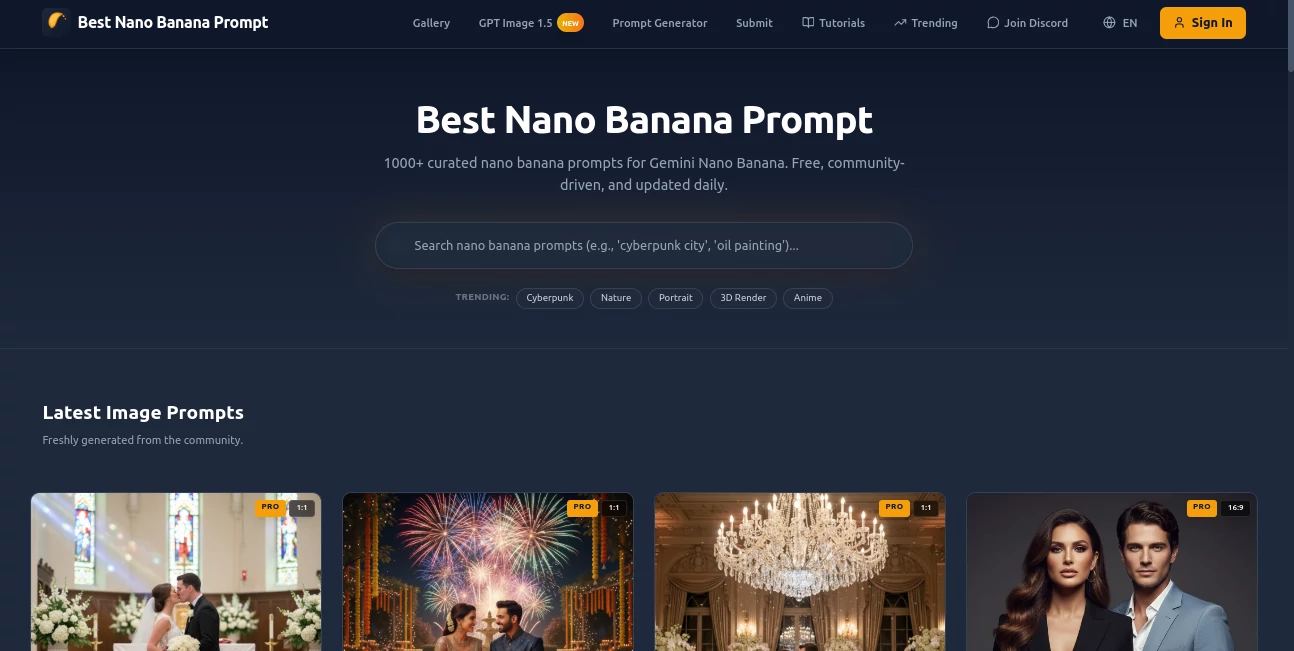 Screenshot of Best Nano Banana Prompt – An AI tool in the ,AI Writing Assistants ,AI Creative Writing ,AI Content Generator ,Prompt  category, showcasing its interface and key features.
