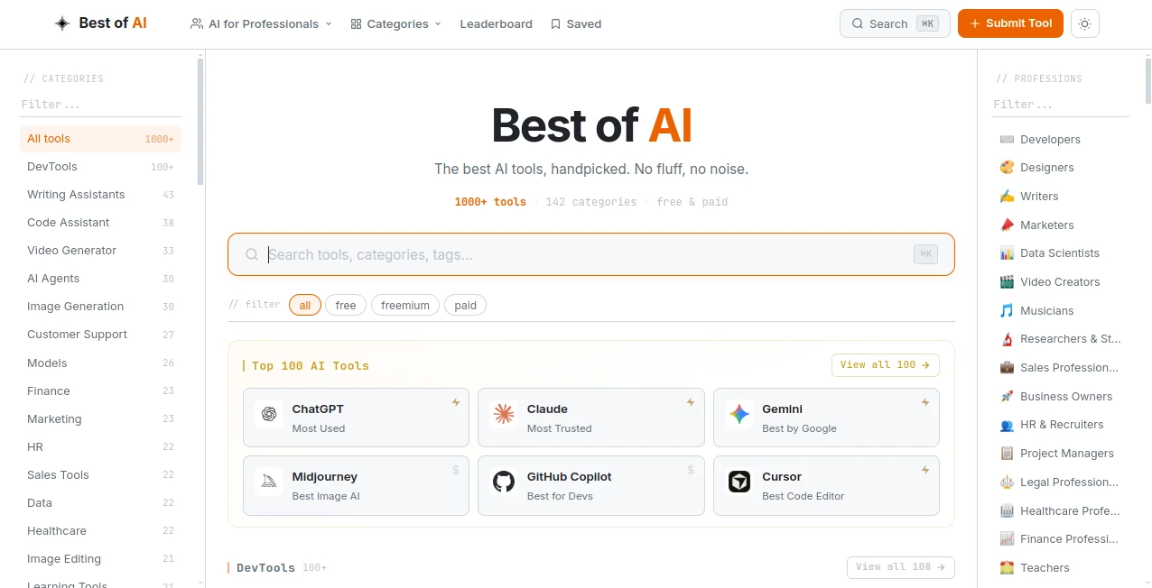 Screenshot of Best of AI – An AI tool in the ,AI Search Engine ,AI Research Tool ,AI Tools Directory  category, showcasing its interface and key features.