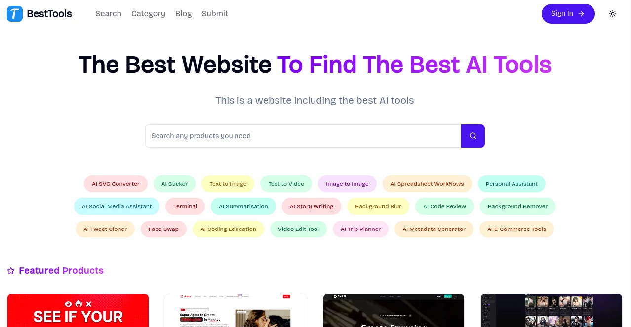 Screenshot of BestTools – An AI tool in the ,AI Tools Directory  category, showcasing its interface and key features.