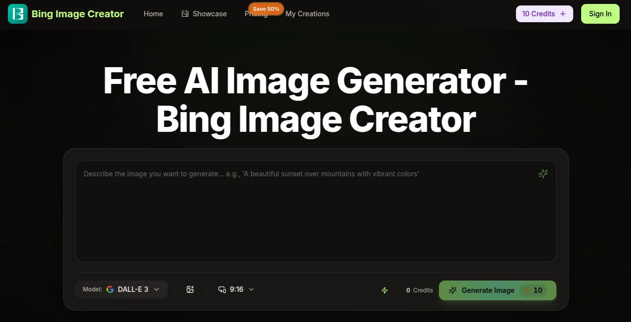 Screenshot of ai image creator – An AI tool in the ,AI Photo & Image Generator ,AI Art Generator ,AI Design Generator ,AI Text to Image  category, showcasing its interface and key features.