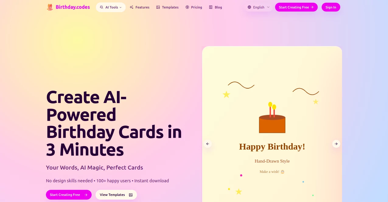 Screenshot of Birthday Cards – An AI tool in the ,AI Fun Tools ,AI Creative Writing ,AI Content Generator ,AI Design Generator  category, showcasing its interface and key features.