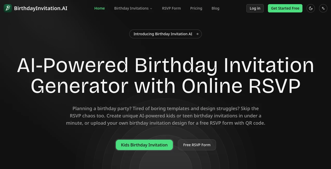 Screenshot of BirthdayInvitation.AI – An AI tool in the ,AI Content Generator ,AI Design Generator ,AI Fun Tools ,AI Forms & Surveys  category, showcasing its interface and key features.