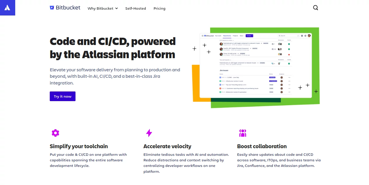 Screenshot of Bitbucket – An AI tool in the ,AI DevOps Assistant  category, showcasing its interface and key features.