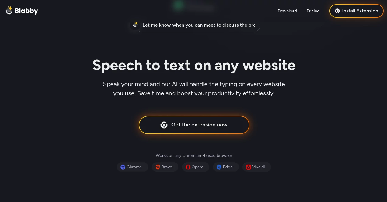 Screenshot of BlabbyAI – An AI tool in the ,AI Writing Assistants ,AI Speech to Text ,AI Productivity Tools  category, showcasing its interface and key features.