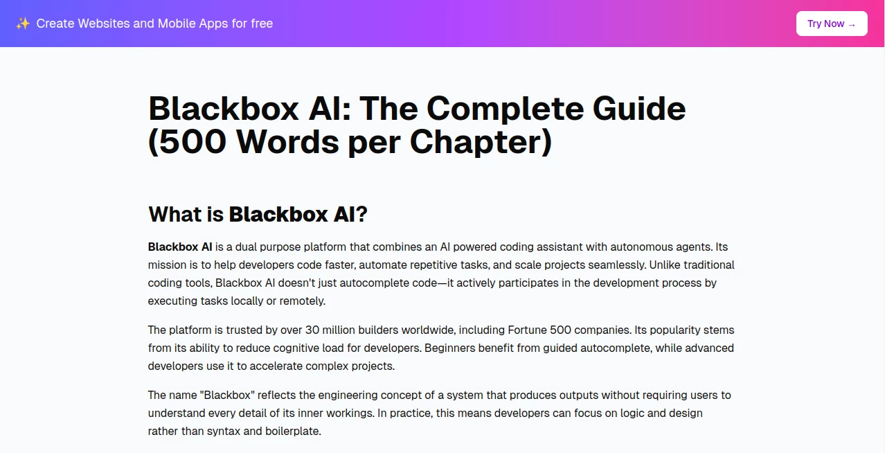 Screenshot of Blackbox AI – An AI tool in the ,AI Code Assistant ,AI Code Explanation ,AI Code Generator ,AI Developer Tools  category, showcasing its interface and key features.