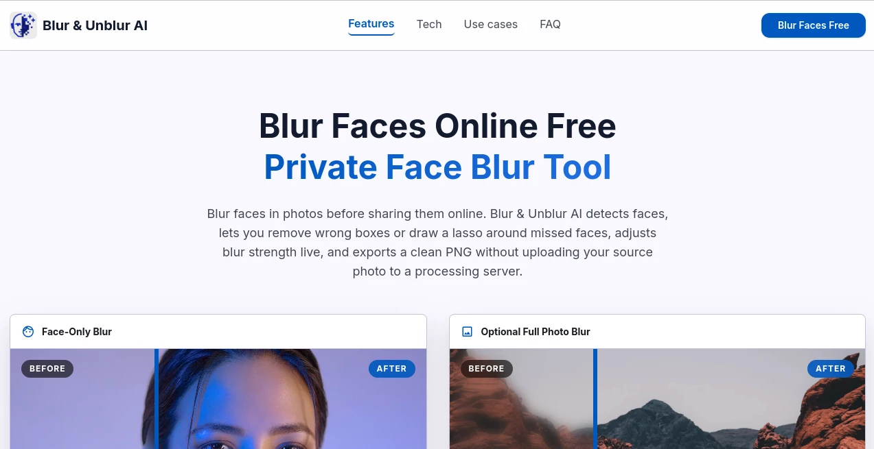 Screenshot of Blur & Unblur AI – An AI tool in the ,AI Photo & Image Generator ,Photo & Image Editor ,AI Photo Enhancer ,AI Image to Image  category, showcasing its interface and key features.