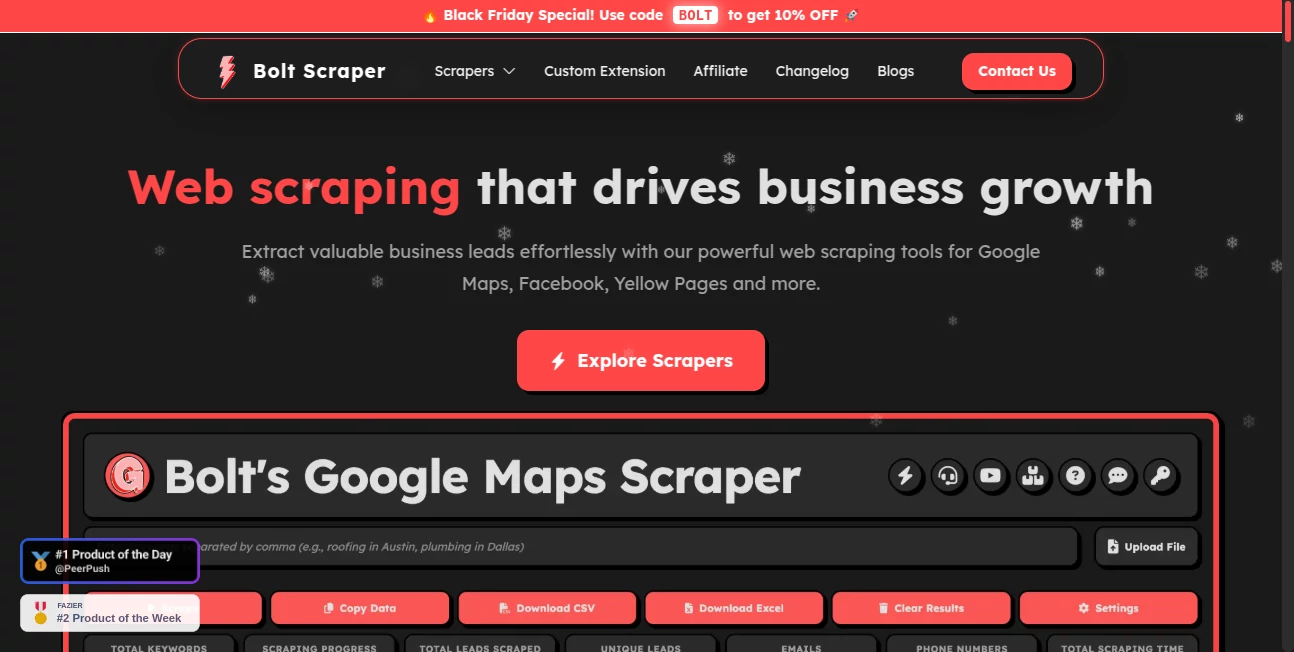 Screenshot of Bolt Scraper – An AI tool in the ,AI Research Tool ,AI Sales Assistant ,AI E-commerce Assistant ,AI Lead Generation  category, showcasing its interface and key features.