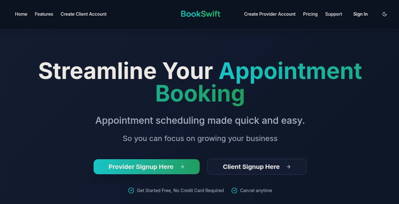 Screenshot of BookSwift – An AI tool in the ,AI Productivity Tools ,AI Task Management ,AI Project Management ,AI Scheduling  category, showcasing its interface and key features.