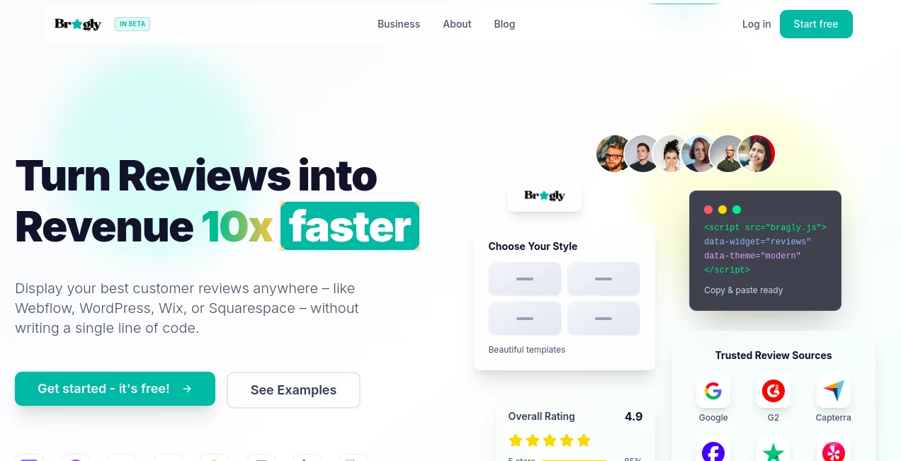 Screenshot of Bragly – An AI tool in the ,AI Social Media Assistant ,AI Reviews Assistant ,AI Marketing Plan Generator ,AI Lead Generation  category, showcasing its interface and key features.