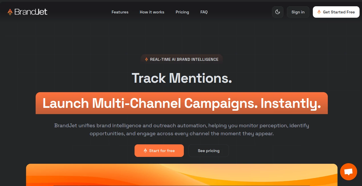 Screenshot of BrandJet AI – An AI tool in the ,AI Analytics Assistant ,AI Social Media Assistant ,AI Response Generator ,AI Lead Generation  category, showcasing its interface and key features.