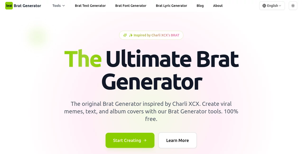 Screenshot of Brat Generator – An AI tool in the ,AI Fun Tools ,Photo & Image Editor ,AI Design Generator ,AI Image to Image  category, showcasing its interface and key features.