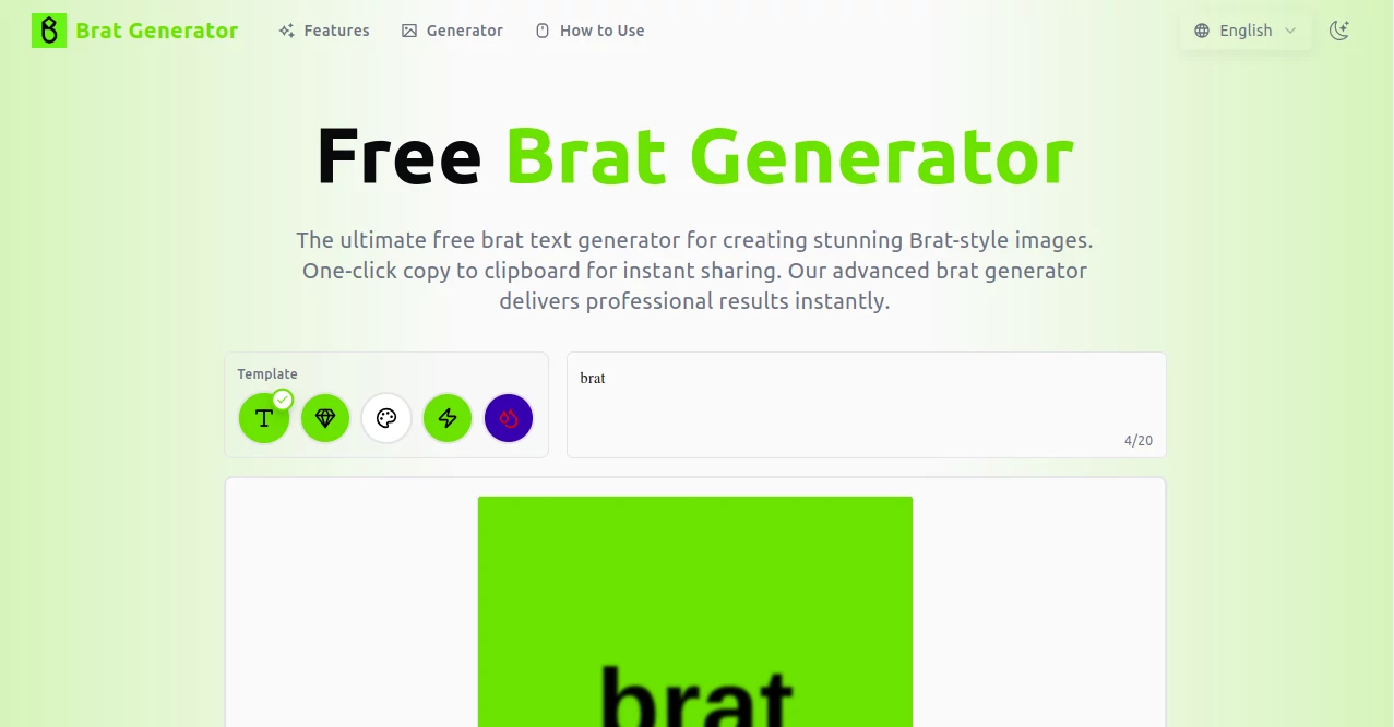 Screenshot of Brat Generator Tools – An AI tool in the ,AI Photo & Image Generator ,AI Art Generator ,AI Design Generator ,Design & Art  category, showcasing its interface and key features.