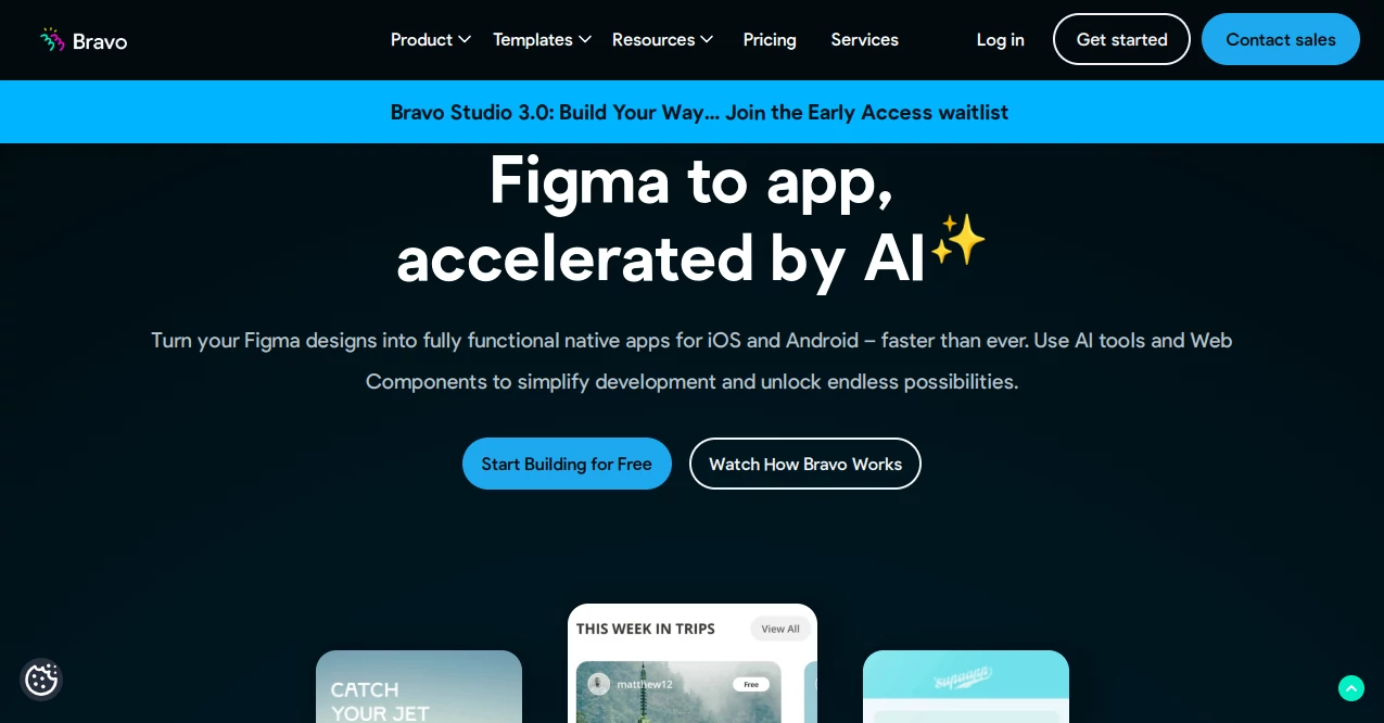Screenshot of Bravo Studio – An AI tool in the ,AI Website Builder ,AI No-Code & Low-Code ,AI Developer Tools ,AI App Builder  category, showcasing its interface and key features.