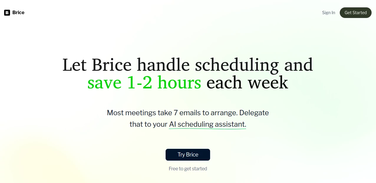 Screenshot of Brice – An AI tool in the ,AI Email Assistant ,AI Productivity Tools ,AI Meeting Assistant ,AI Scheduling  category, showcasing its interface and key features.