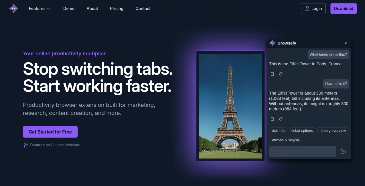 Screenshot of Browsely – An AI tool in the ,AI Productivity Tools ,AI Notes Assistant ,AI Documents Assistant ,Chatbot  category, showcasing its interface and key features.