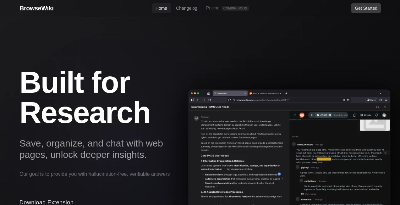 Screenshot of BrowseWiki – An AI tool in the ,AI Summarizer ,AI Research Tool ,AI Knowledge Base ,AI Notes Assistant  category, showcasing its interface and key features.