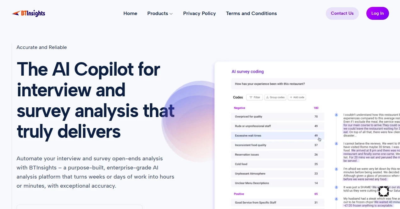 Screenshot of BTInsights – An AI tool in the ,AI Research Tool ,AI Business Ideas Generator ,AI Analytics Assistant ,AI Marketing Plan Generator  category, showcasing its interface and key features.