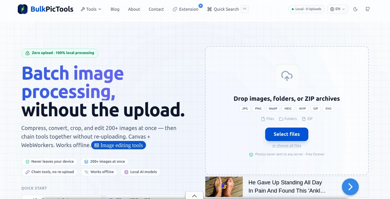 Screenshot of BulkPicTools – An AI tool in the ,AI Photo & Image Generator ,Photo & Image Editor ,AI Photo Enhancer ,AI Productivity Tools  category, showcasing its interface and key features.