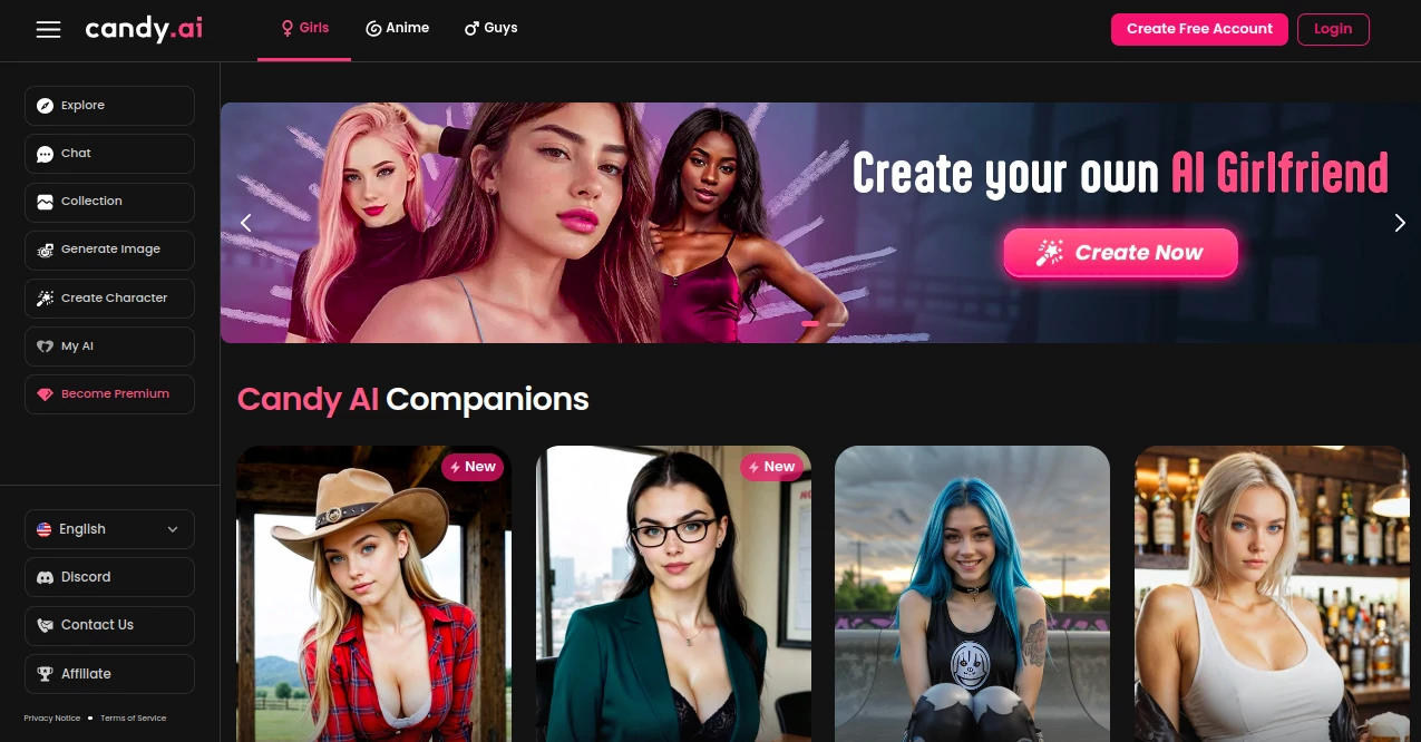 Screenshot of CandyAI – An AI tool in the ,AI Girlfriend ,NSFW  category, showcasing its interface and key features.