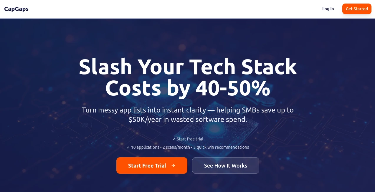 Screenshot of CapGaps – An AI tool in the ,AI Consulting Assistant ,AI Workflow Management ,AI SOP ,AI Project Management  category, showcasing its interface and key features.