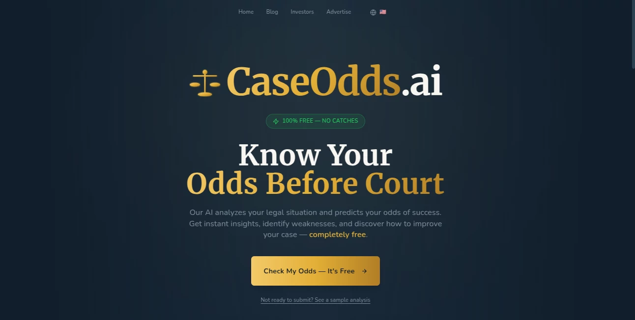 Screenshot of CaseOdds.ai – An AI tool in the ,AI Research Tool ,AI Investing Assistant ,AI Sports  category, showcasing its interface and key features.