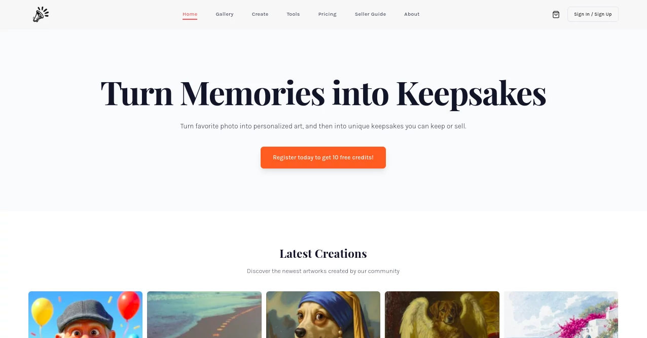 Screenshot of Celebration Art – An AI tool in the ,AI Illustration Generator ,AI Art Generator ,AI Design Generator ,AI Gift Ideas  category, showcasing its interface and key features.