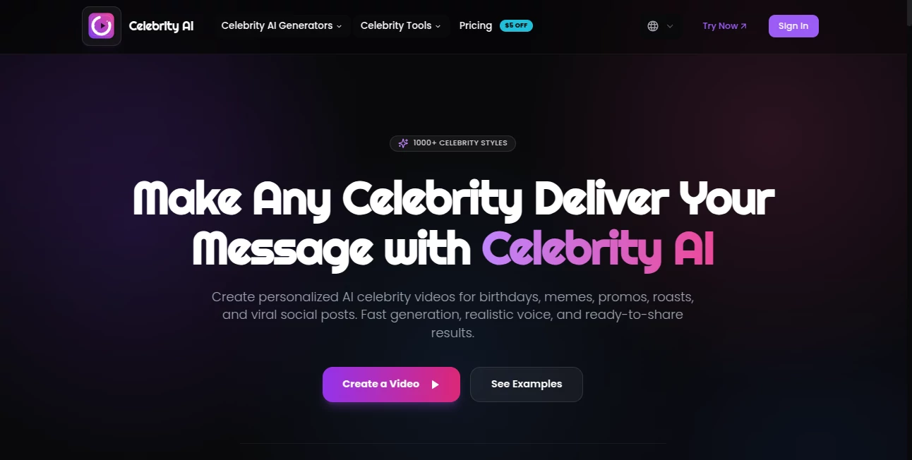 Screenshot of Trump AI Video Generator – An AI tool in the ,AI Celebrity Voice Generator ,AI Fun Tools ,AI Voice Cloning ,AI Video Generator  category, showcasing its interface and key features.