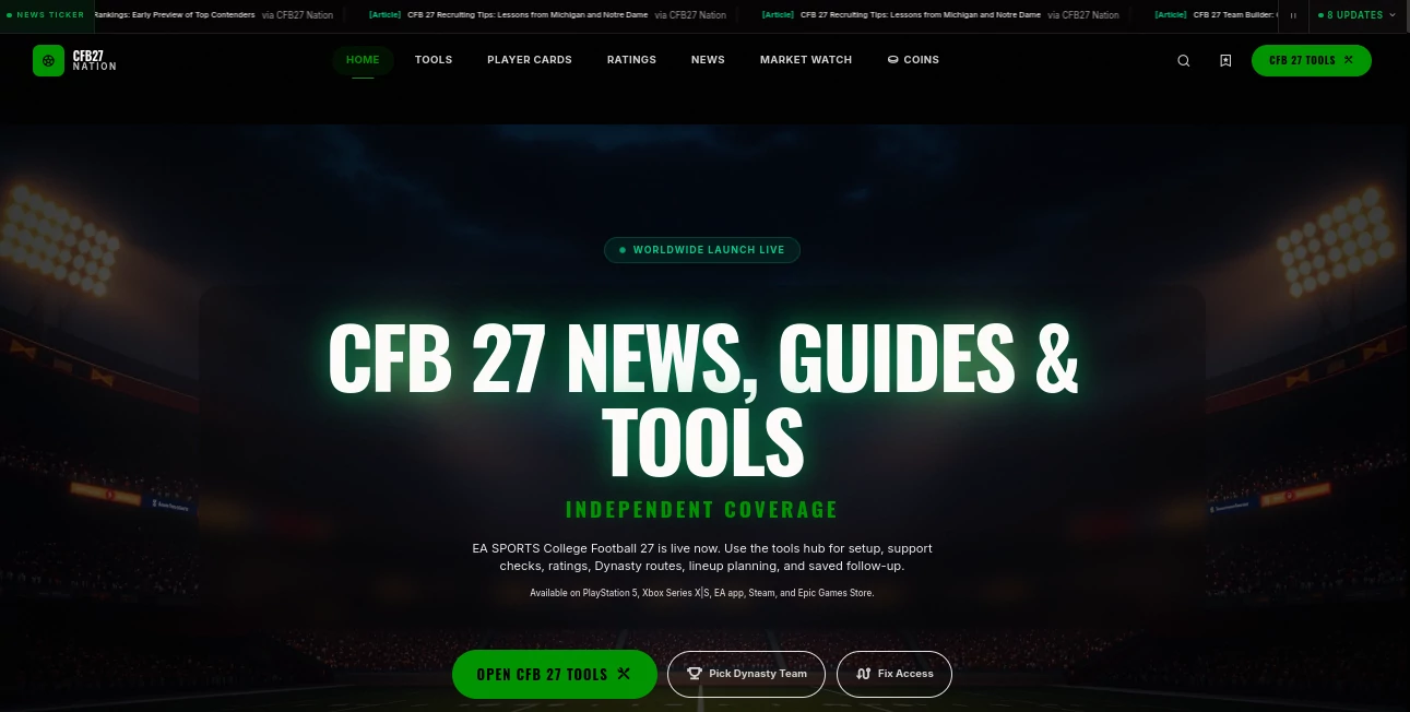 Screenshot of CFB27 Nation – An AI tool in the ,AI Sports  category, showcasing its interface and key features.