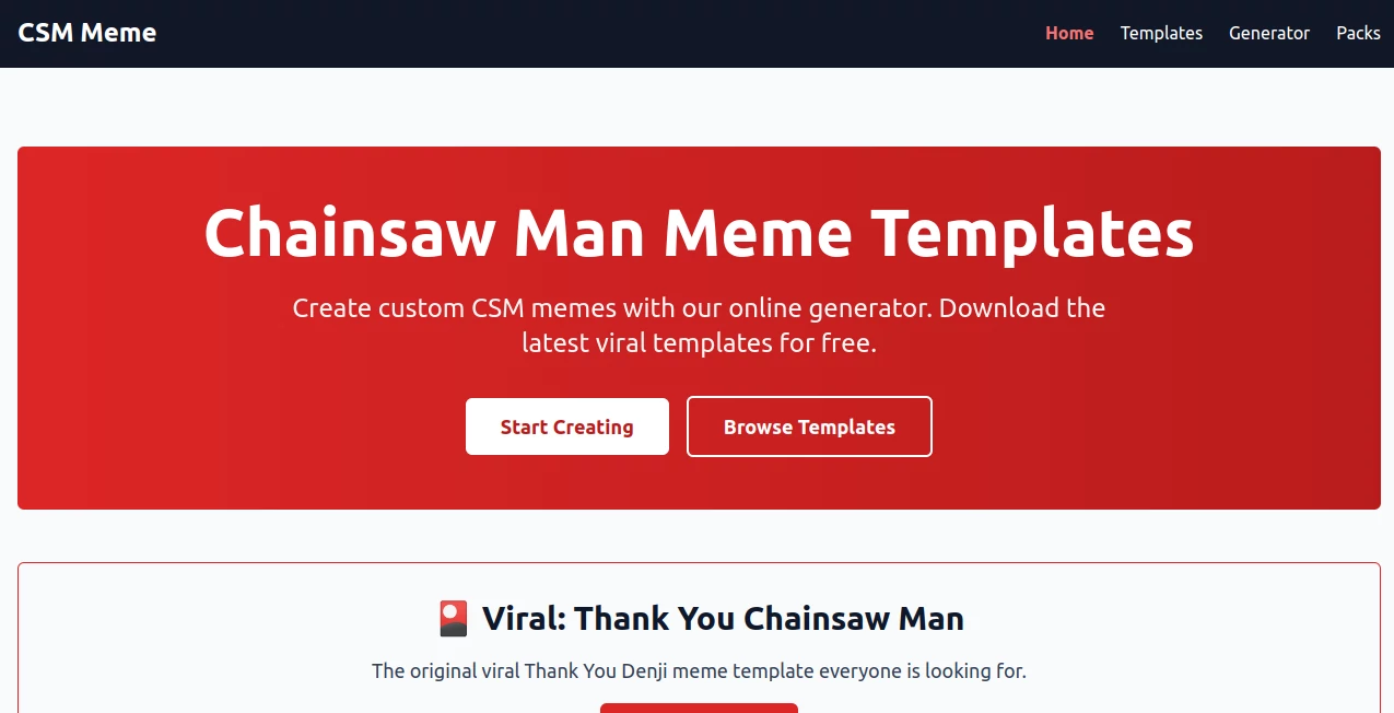 Screenshot of Chainsaw Man Meme Templates – An AI tool in the ,AI Photo & Image Generator ,AI Fun Tools ,AI Social Media Assistant  category, showcasing its interface and key features.
